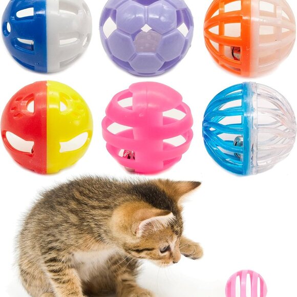 12PCS Value Pack Plastic Ball Cat Toys Lattice Balls with Bell Jingle Kitten Toy - Picture 1 of 7